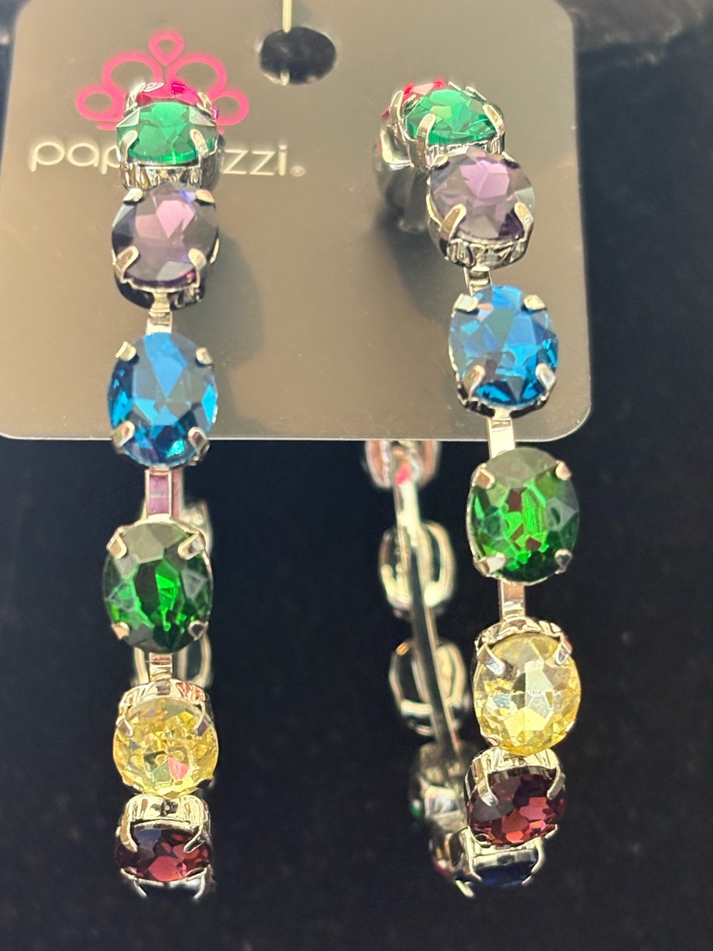 paparazzi Multicolor Crystal Hoop Earrings - Green Blue Purple Yellow Red